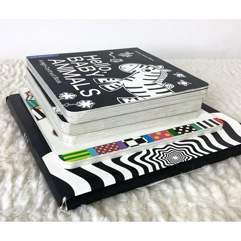Lot of 6 High Contrast Black & White Baby Board Books Cards for Eye Development